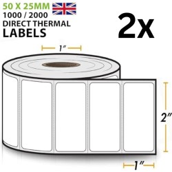 2 Rolls 2" x 1" Direct Thermal Labels 50mm x 25mm – 2000 Perforated FBA Barcode Labels
